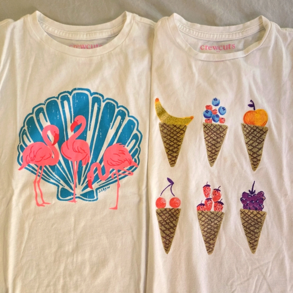 Crewcuts 2 Girls Summer Short Sleeve Graphic Tshirts M 8-9 flamingo ice cream